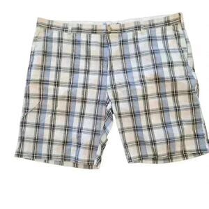 Pronto Uomo Blue Men's White/Blue/Grey Plaid Cotton Shorts